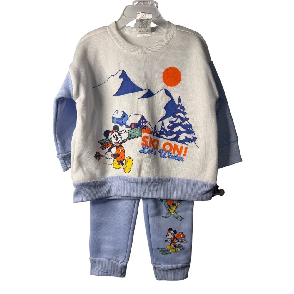 NWT Disney Boy 2T Mickey Mouse Sweater Pants Jogger Set Ski On Blue White Outfit